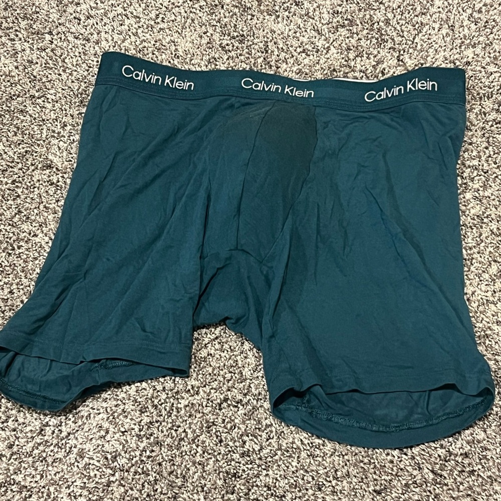 Calvin Klein Men's Dark Teal Boxer Briefs with Logo Waistband